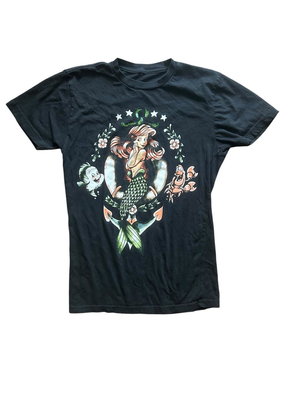 Disney The Little Mermaid Ariel Sailor Traditional Tattoo Graphic T-Shirt XS